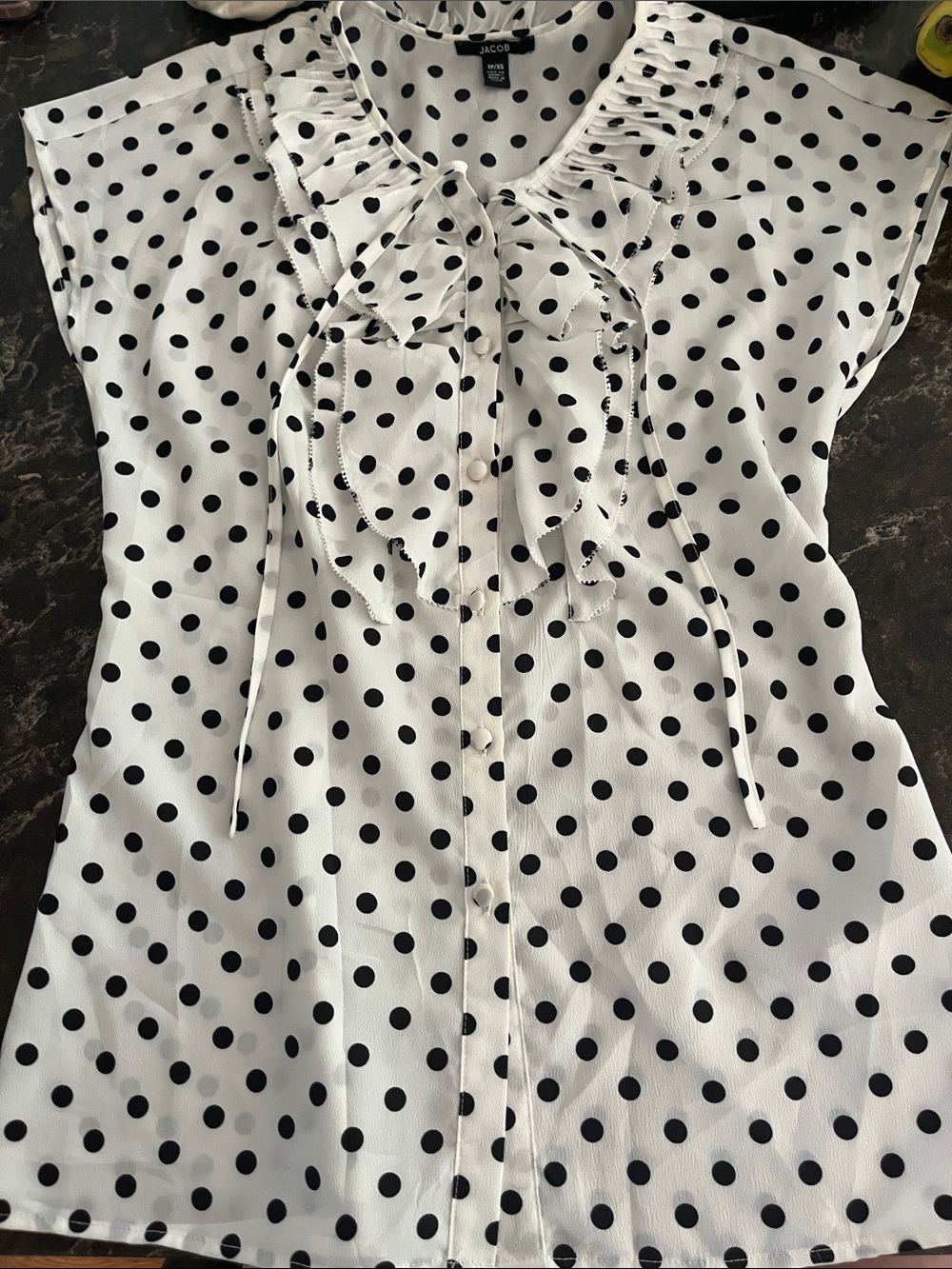 Jacob Black & White Polka Dot Ruffle Tie Blouse